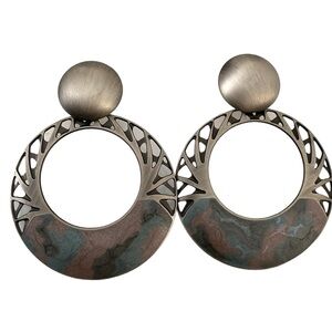 Edgar Berebi Vintage Silver Plated Blue Gray Pink Enamel Dangle Earrings